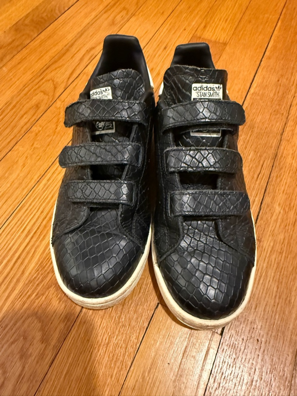 adidas Black Snake-Embossed Velcro Sneakers with Off-White Soles